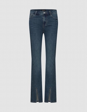 Blue Women's Urban Revivo Split Hem Flare Jeans | PRO2867LJ