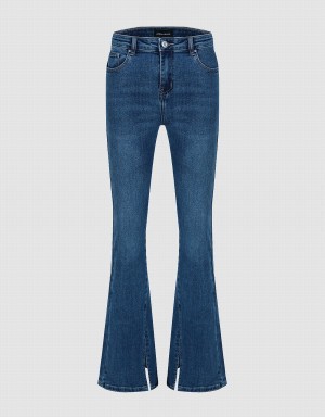 Blue Women's Urban Revivo Split Hem Flare Jeans | CZU23100SJ