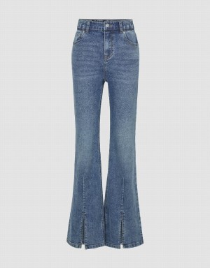 Blue Women's Urban Revivo Split Hem Flare Jeans | FCT857CE