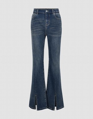 Blue Women's Urban Revivo Split Hem Flare Jeans | GFF3410YE