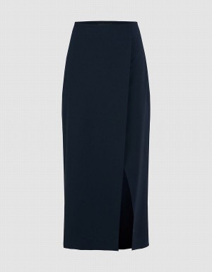 Blue Women's Urban Revivo Split Hem Straight Midi Skirts | TUN23100IH