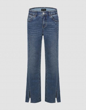 Blue Women's Urban Revivo Split Hem Straight Jeans | JLN3211CE