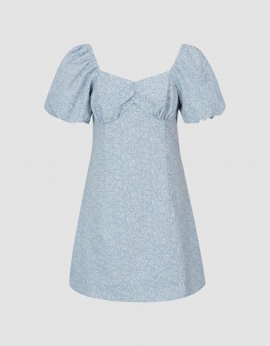 Blue Women's Urban Revivo Square-Cut Collar A-Line Dress | NZL8928DD