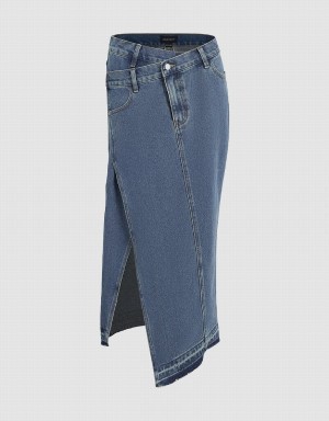 Blue Women's Urban Revivo Straight Denim Skirts | JSQ6936BW