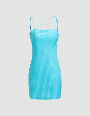 Blue Women's Urban Revivo Striped Glittered Cami Dress | GZU8339MI