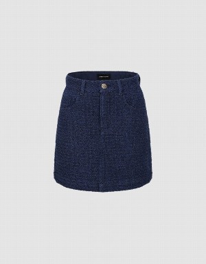 Blue Women's Urban Revivo Tweed Mini A-Line Denim Skirts | ILL4844RV