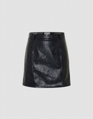 Blue Women's Urban Revivo Vegan Leather Mini A-Line Skirts | VJA7864DB