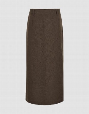 Brown Grey Women's Urban Revivo Midi Straight Skirts | DRB9678JQ