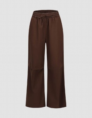 Brown Women's Urban Revivo Drawstring Waist Wide-Leg Pants | VEK402SN