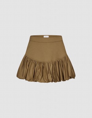 Brown Women's Urban Revivo Elastic Waist Mini A-Line Skirts | XHT323PK