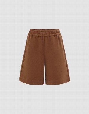 Brown Women's Urban Revivo Elastic Waist Knitted Shorts | ZAV3770KC