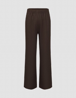 Brown Women's Urban Revivo Elastic Waist Knitted Wide-Leg Pants | IQO1176MF