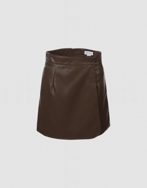 Brown Women's Urban Revivo Faux Leather Wrapped Skirts | XLO9825ZT