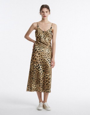 Brown Women's Urban Revivo Leopard Print Dress | SRN6365YD