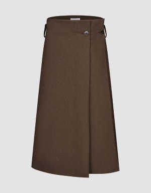 Brown Women's Urban Revivo Midi A-Line Skirts | OUT2787QW