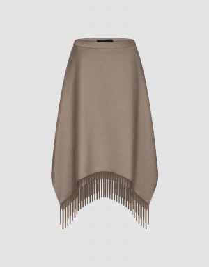 Brown Women's Urban Revivo Midi A-Line With Tassel Skirts | SVM8549PF