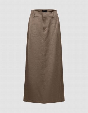 Brown Women's Urban Revivo Midi Straight Skirts | UNU10016TZ