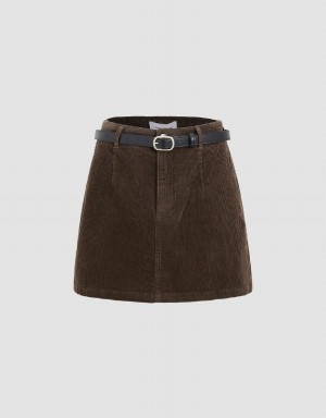 Brown Women's Urban Revivo Mini Straight With Belt Skirts | WGL3482OJ