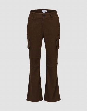 Brown Women's Urban Revivo Multi-Pocket Flare Pants | KWA7138VM