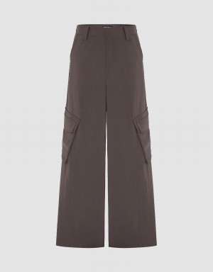 Brown Women's Urban Revivo Multi-Pocket Wide-Leg Pants | QHU77RQ