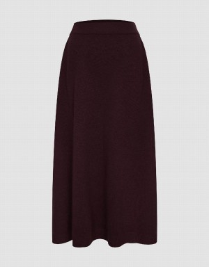 Brown Women's Urban Revivo Plain Knitted Midi Skirts | ZCP6127GB