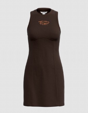 Brown Women's Urban Revivo Sleeveless Crew Neck Skinny Dress | EAO2592IZ