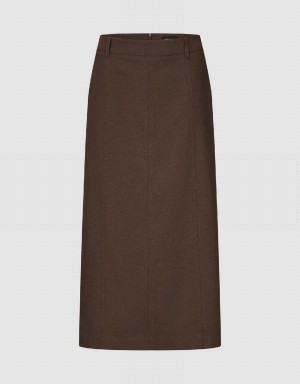 Brown Women's Urban Revivo Split Hem Straight Skirts | DFK613RU