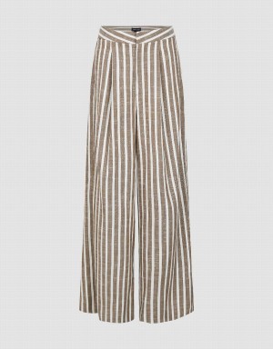 Brown Women's Urban Revivo Striped Wide-Leg Pants | MEM4490QJ