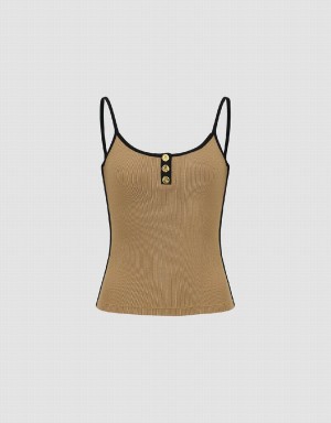 Brown Women's Urban Revivo U Neck Skinny Tank Top | MSO1296HI