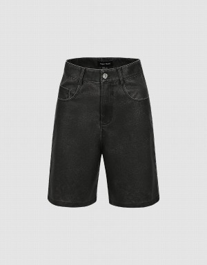 Brown Women's Urban Revivo Vegan Leather Loose Shorts | NSD9152AC