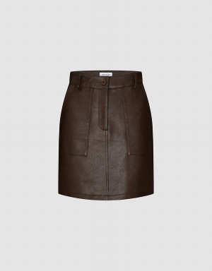 Brown Women's Urban Revivo Vegan Leather Mini A-Line Skirts | RJP8092VT