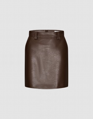 Brown Women's Urban Revivo Vegan Leather Mini Straight Skirts | LPD7355NS