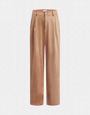 Brown Women's Urban Revivo Woven Long Wide-Leg Pants | BKS3257YX