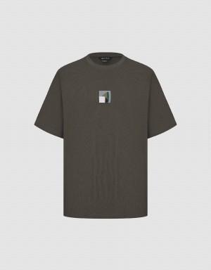 Dark Brown Men's Urban Revivo Crew Neck Straight T Shirts | BNM9028KB