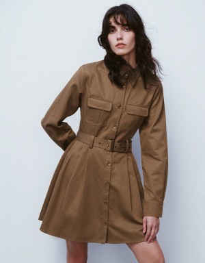 Dark Brown Women's Urban Revivo A-Line With Belt Dress | KEA3851BJ