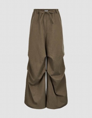 Dark Brown Women's Urban Revivo Drawstring Waist Wide-Leg Pants | YVH84SC