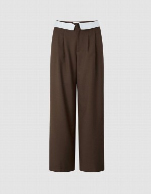 Dark Brown Women's Urban Revivo Pleated Wide Leg Pants | FYL84PA