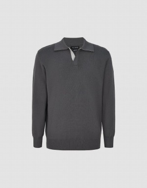 Dark Grey Men's Urban Revivo Lapel Knitted Cardigan | TLA1268YL