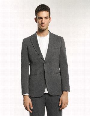 Dark Grey Men's Urban Revivo Peaked Lapel Straight Blazers | IMA5267AU