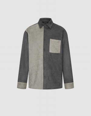 Dark Grey Men's Urban Revivo Two Toned Button Up Shirts | UHN4421LG