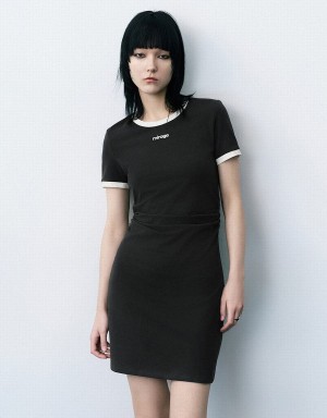 Dark Grey Women's Urban Revivo Crew Neck Skinny Knitted Dress | VQL4390VK