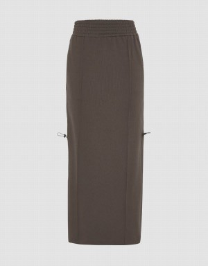 Dark Grey Women's Urban Revivo Elastic Waist Straight Midi Skirts | EON6565GE