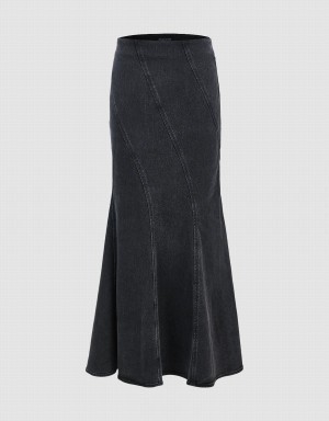 Dark Grey Women's Urban Revivo Fishtail Denim Skirts | WNR232MD