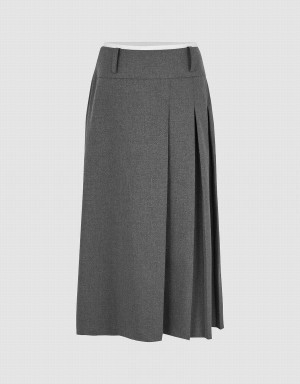 Dark Grey Women's Urban Revivo Pleated Midi A-Line Skirts | GVS8664TP