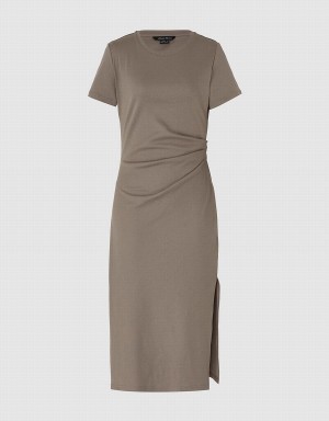 Dark Grey Women's Urban Revivo Ruched Crew Neck Straight Dress | GKD519IG