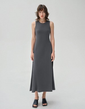 Dark Grey Women's Urban Revivo Sleeveless Crew Neck A-Line Dress | LNL115OX