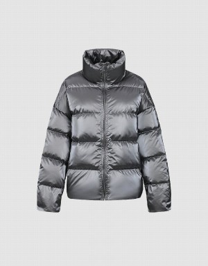 Dark Grey Women's Urban Revivo Stand Collar Puffer Jacket | ORC9545LY