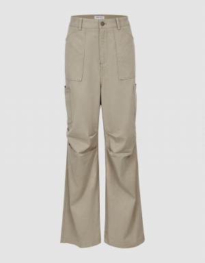 Dark Khaki Women's Urban Revivo Multi-Pocket Wide-Leg Pants | SNU6748RK