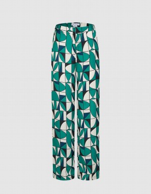 Green Black White Women's Urban Revivo Geometric Print Wide Leg Pants | WOV3358FT