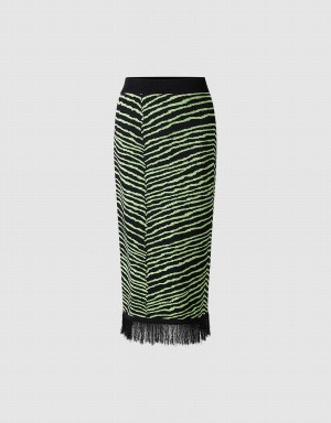 Green Black Women's Urban Revivo Striped Knitted Skirts | QKW9833MY